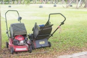 two gas powered lawn mowers