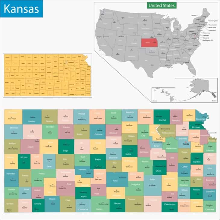 Kansas State and Counties map
