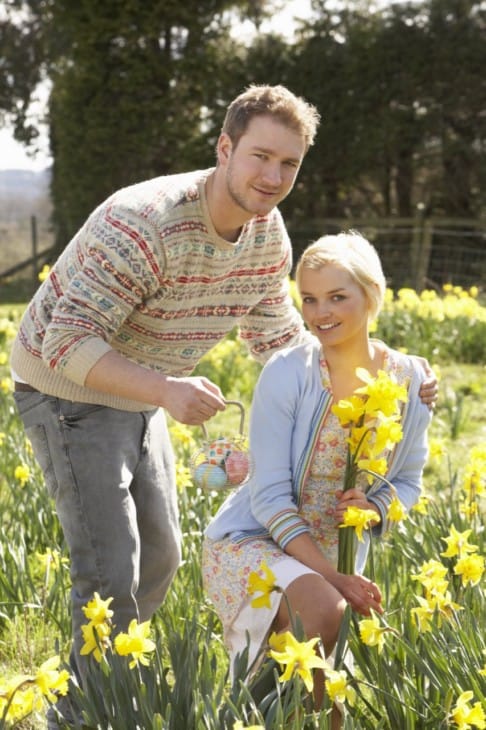 Couple Picking Spring Daffodils